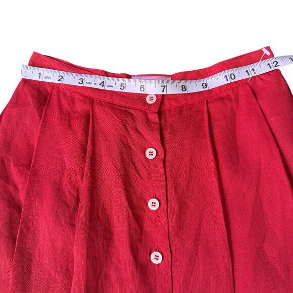 NWT Vintage Agnes B. Linen Skirt Women's Red Pleated Button Up Size 36 US 4 - Picture 7 of 8